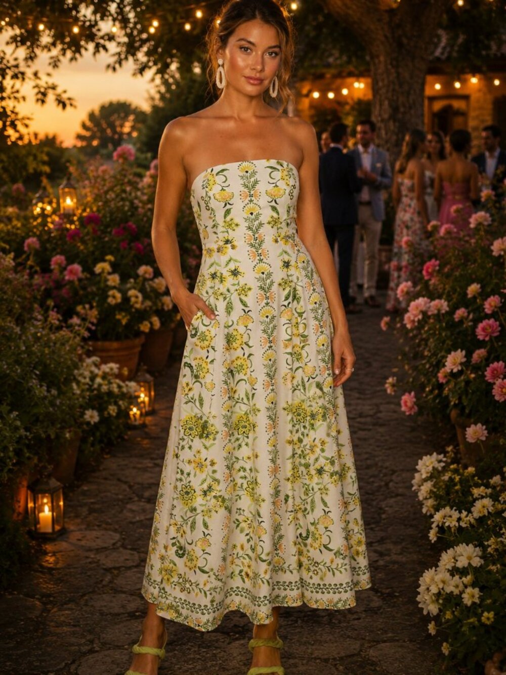 NWT Sadie & Sage Dandelion Dreams Tube Maxi Dress in Citron Multi